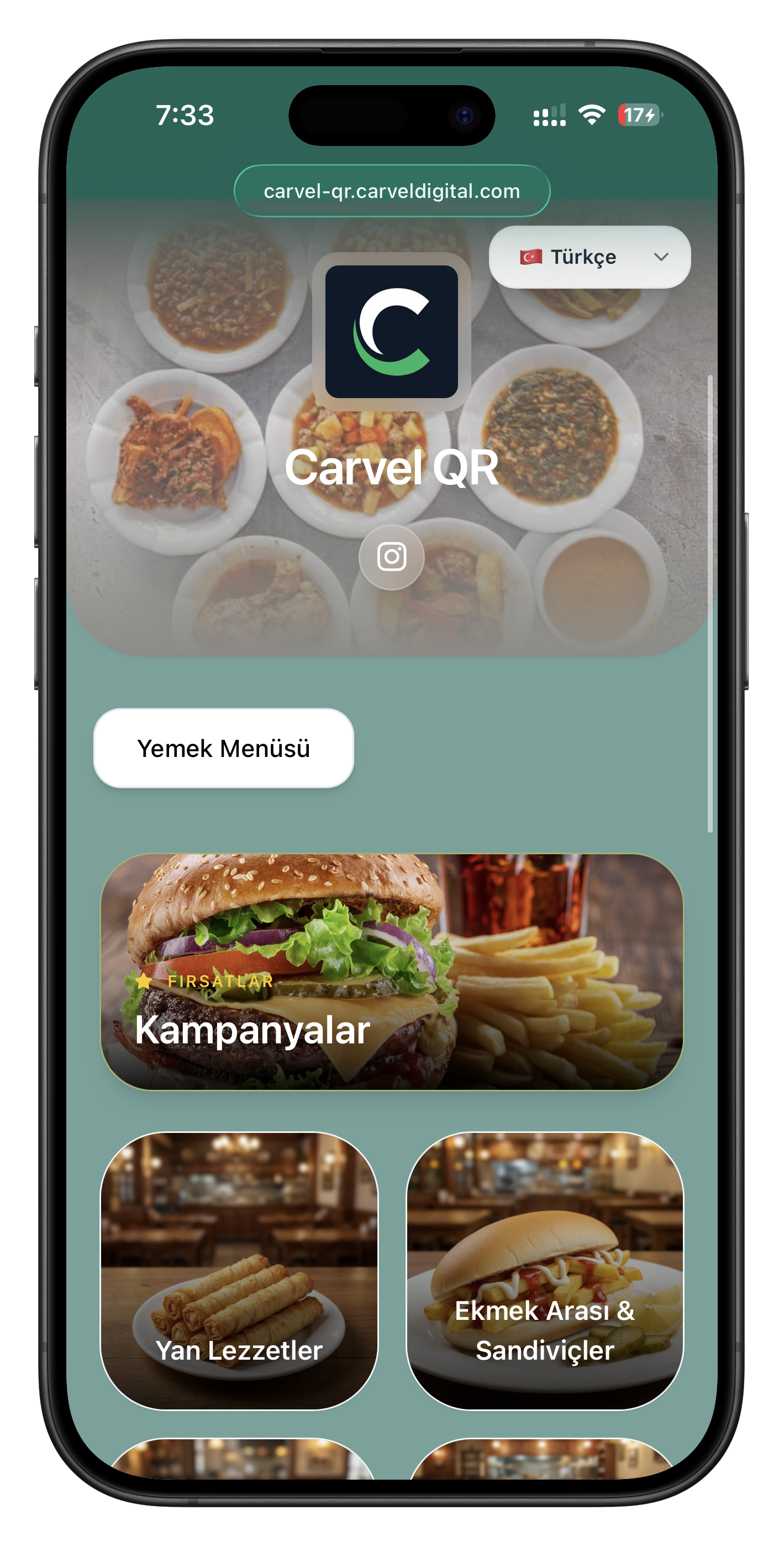 Carvel QR dijital menü örneği